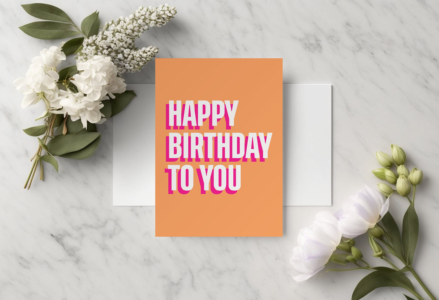 Happy Birthday Card | Birthday Card | Greetings Card | Modern Birthday Cards | Orange and Pink